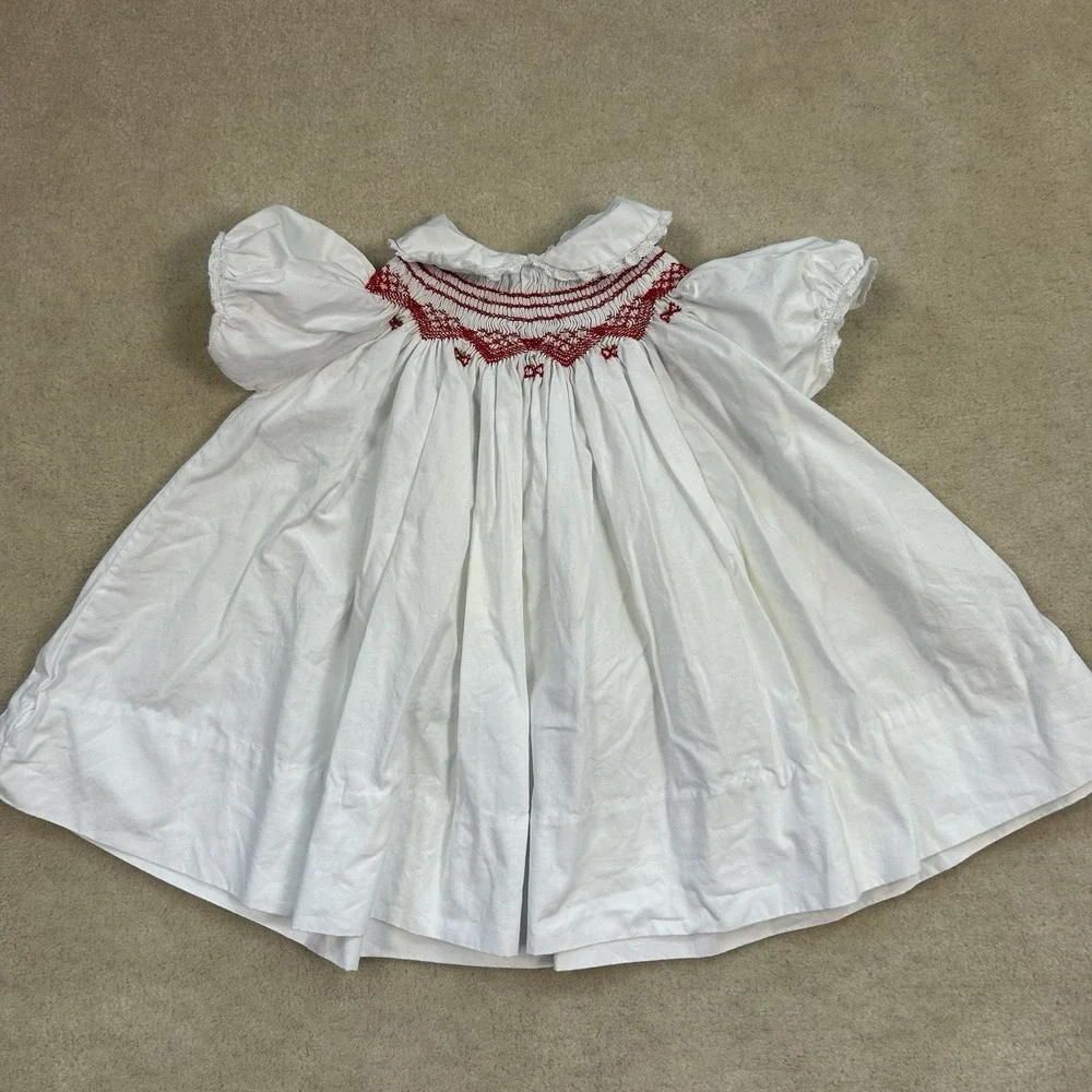 Vintage Nannette Baby Dress Smocked Embroidered Puff Sleeve USA 3-6 Mo